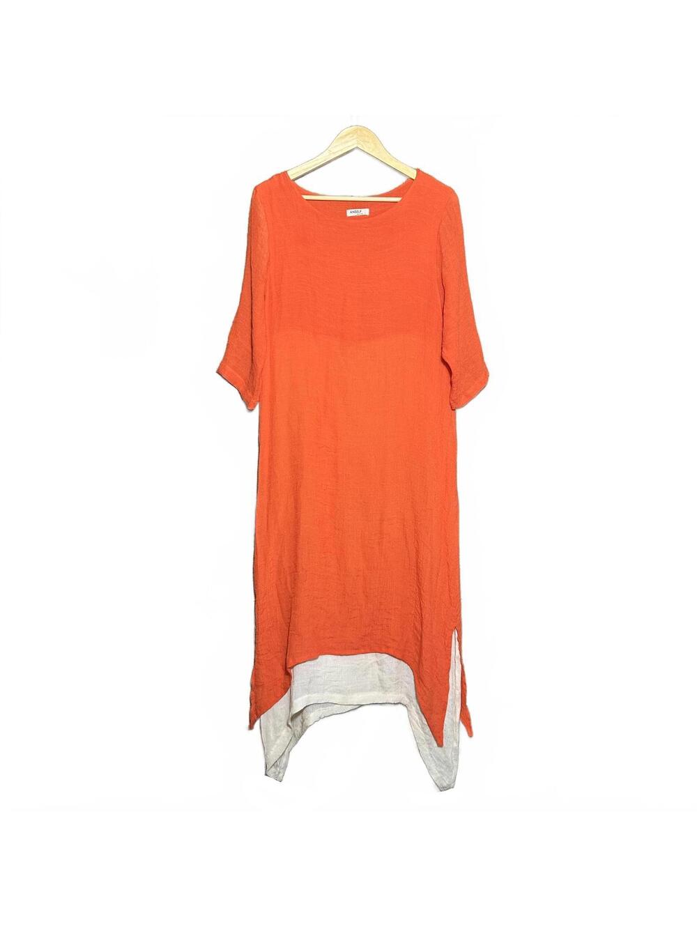 Anself Womens Orange And Cream Layered Tunic Dress Size L Bohemian